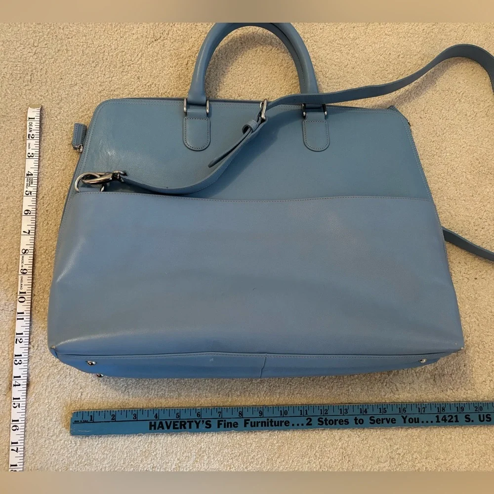Levenger 100% Leather Light Blue Briefcase with Removable Shoulder Strap $450
